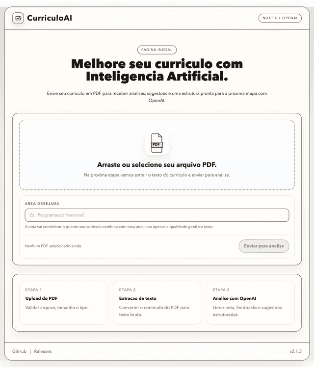 Página inicial do Currículo AI
