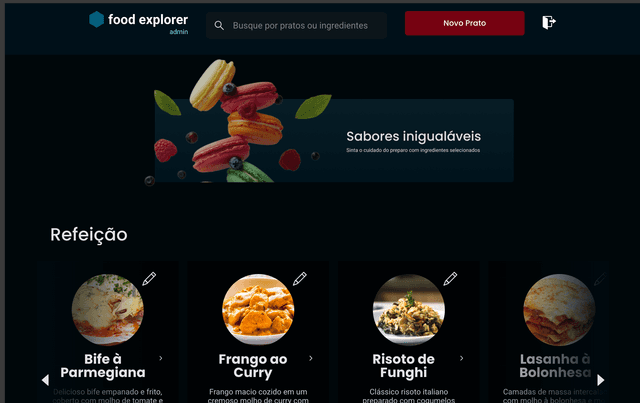 Página inicial do Food Explorer