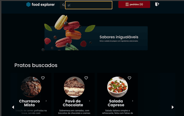 Busca de pratos no Food Explorer