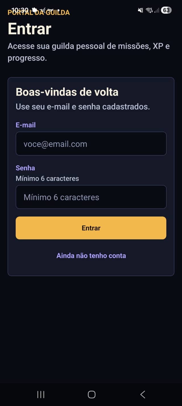 Tela de login do Quest Log