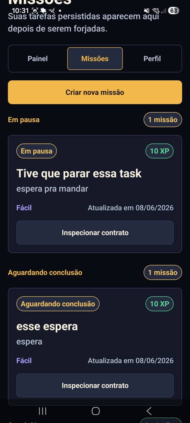 Tela de missões do Quest Log