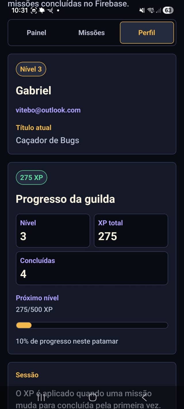 Perfil do usuário no Quest Log
