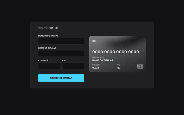 Tela de cadastro de cartão do Rocket Pay