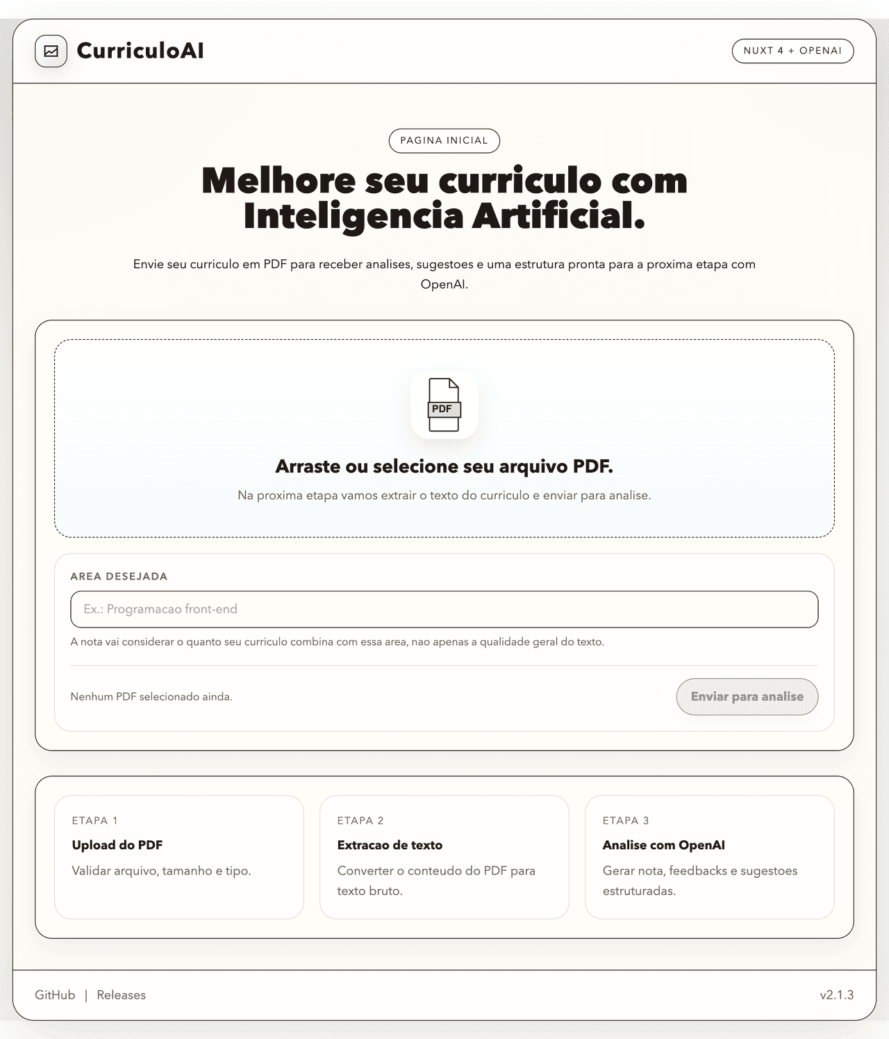 Página inicial do Currículo AI