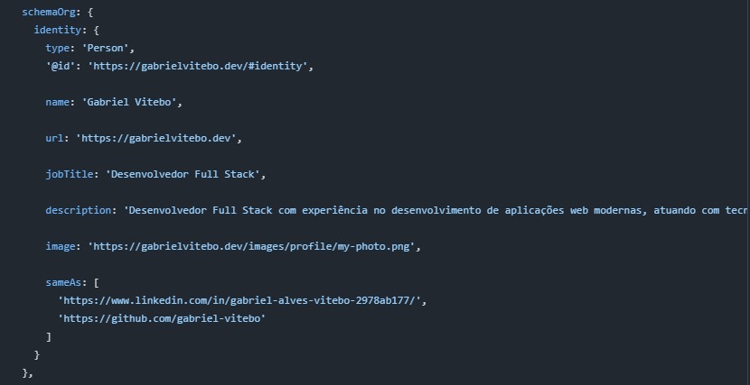 Template de Schema.org no código iniciando a declaração da entidade Person.