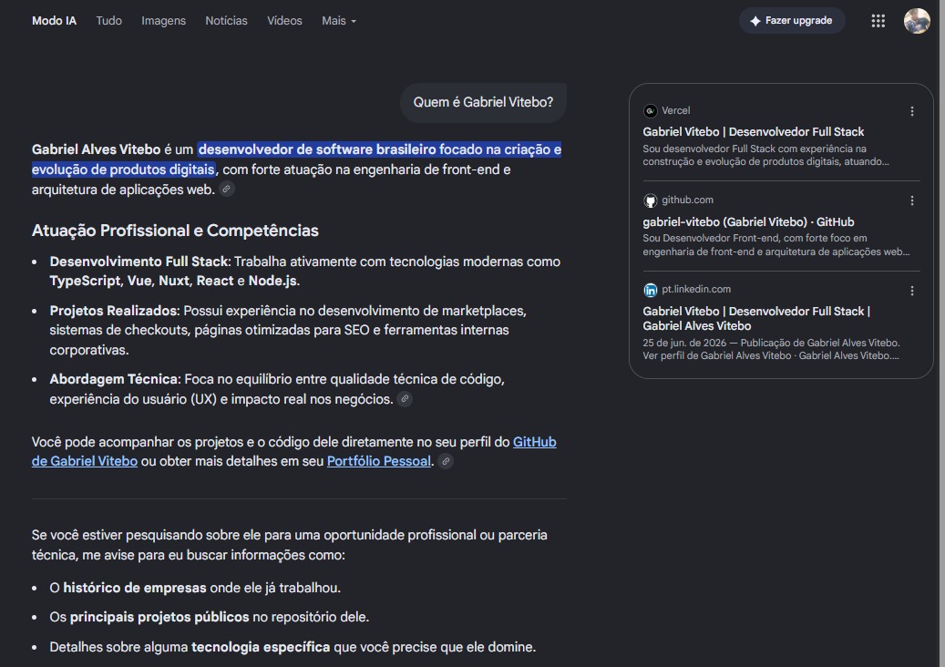 Exemplo de resultado de busca feito por IA a partir de informações encontradas na web.